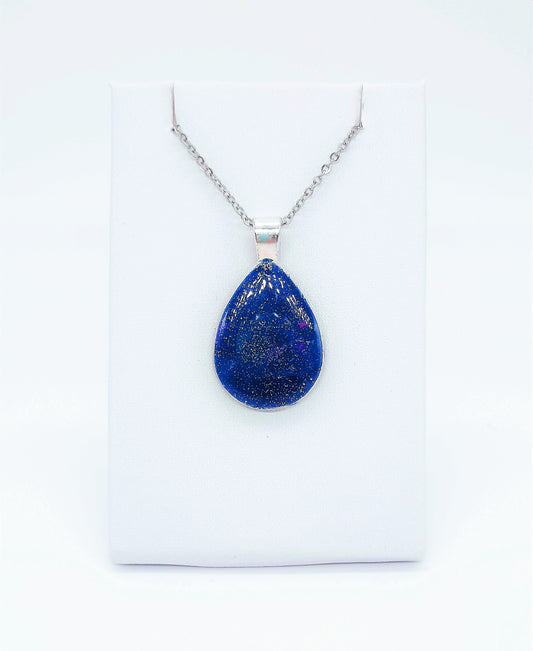 Teardrop Galaxy Resin Necklace / Space Scene Resin Pendant / Made with Resin, Mica, and Hypoallergenic Stainless Steel