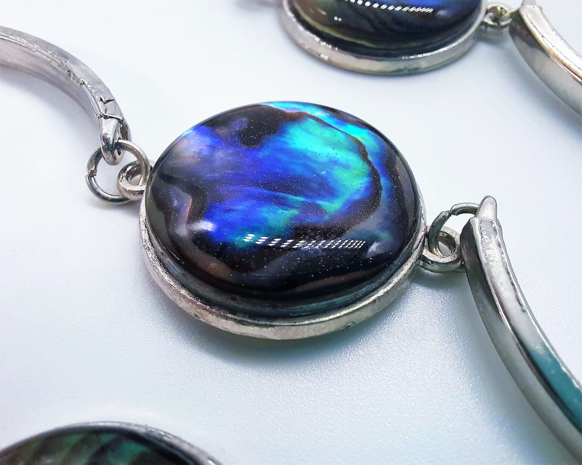 Abalone Seashell Stainless Steel Adjustable Bangle Bracelet Made with Holographic Powder Infused Resin - Hypoallergenic