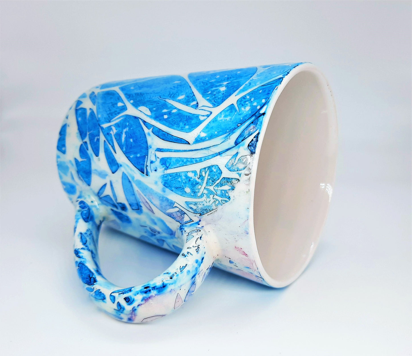 Blue Abstract Alcohol Ink 12 oz Ceramic Coffee Mug, Handpainted and Sealed with Resin, One of a Kind, Unique, Bright