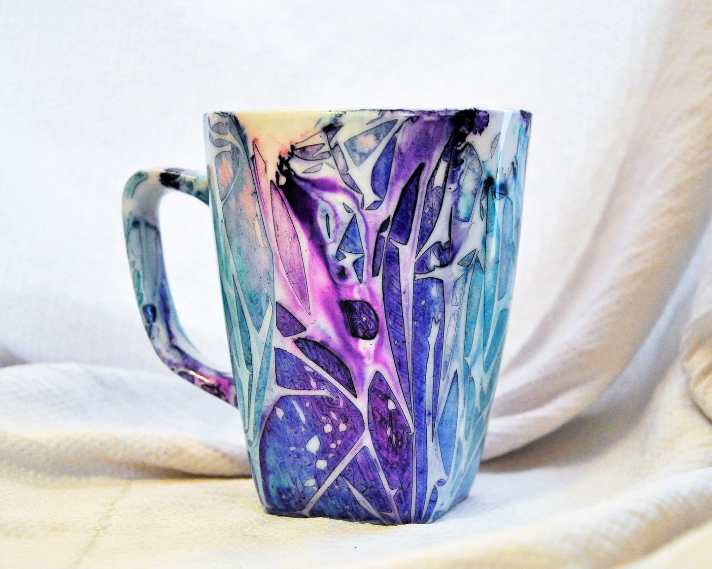Blue and Purple Abstract Alcohol Ink 12 oz Ceramic Coffee Mug, Handpainted and Sealed with Resin, One of a Kind, Unique