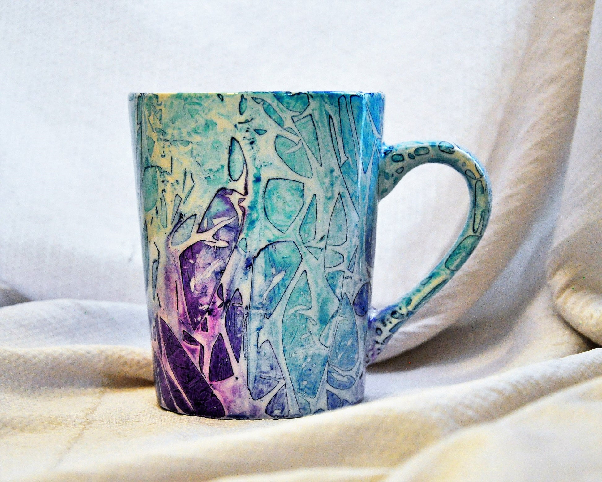 Blue and Purple Abstract Alcohol Ink 12 oz Ceramic Coffee Mug, Handpainted and Sealed with Resin, One of a Kind, Unique