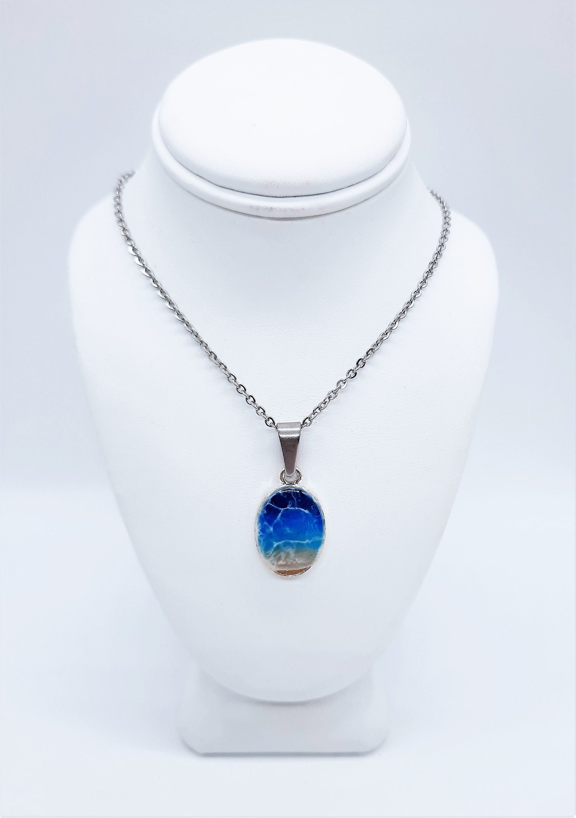Resin Waves Small Oval Shaped Ocean Pendant / Beach Scene Necklace, Handmade Made with Resin & Real Sand - One of a Kind - Not a Photograph!