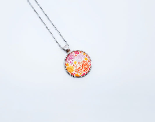 Paisley Glass Cabochon and Metal Pendant Necklace
