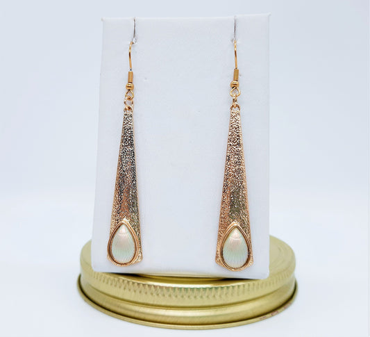 Handmade / Handcrafted Iridescent Pearlescent Shell Gold Dangle Pendant Earrings - Hypoallergenic 18K Gold Plated Stainless Steel Ear Hooks