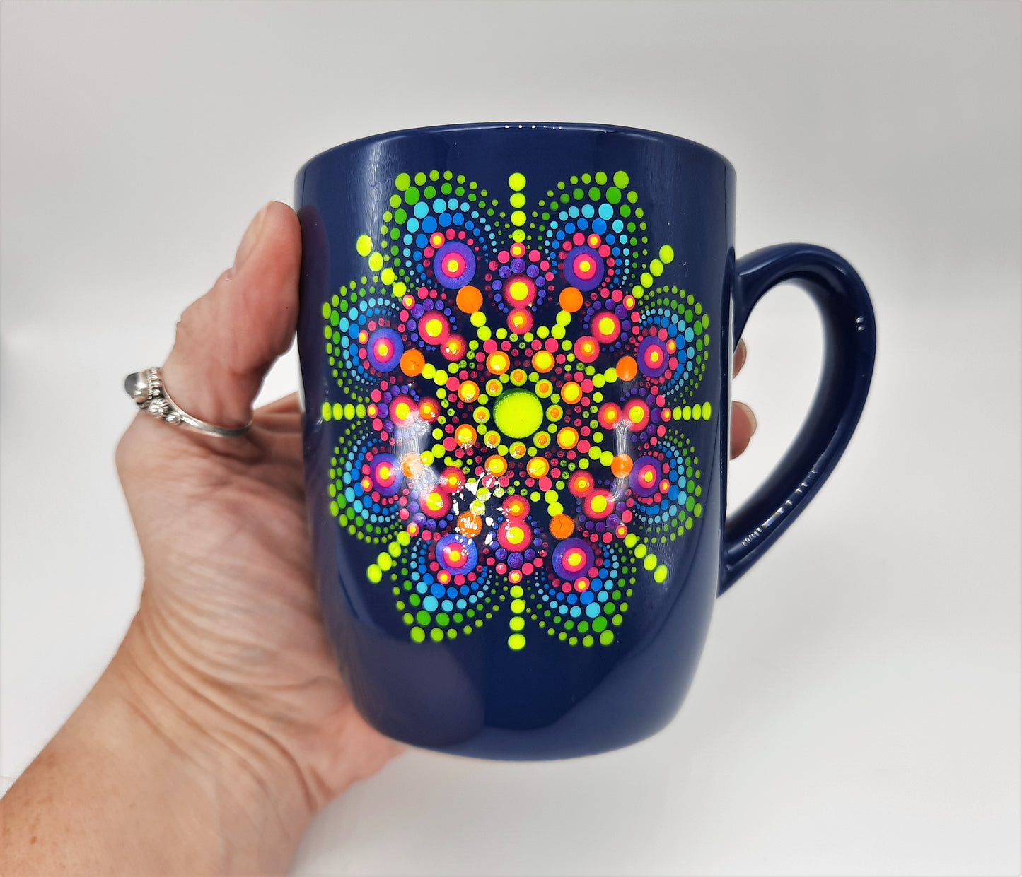 Neon Rainbow Dot Mandala Coffee Mug