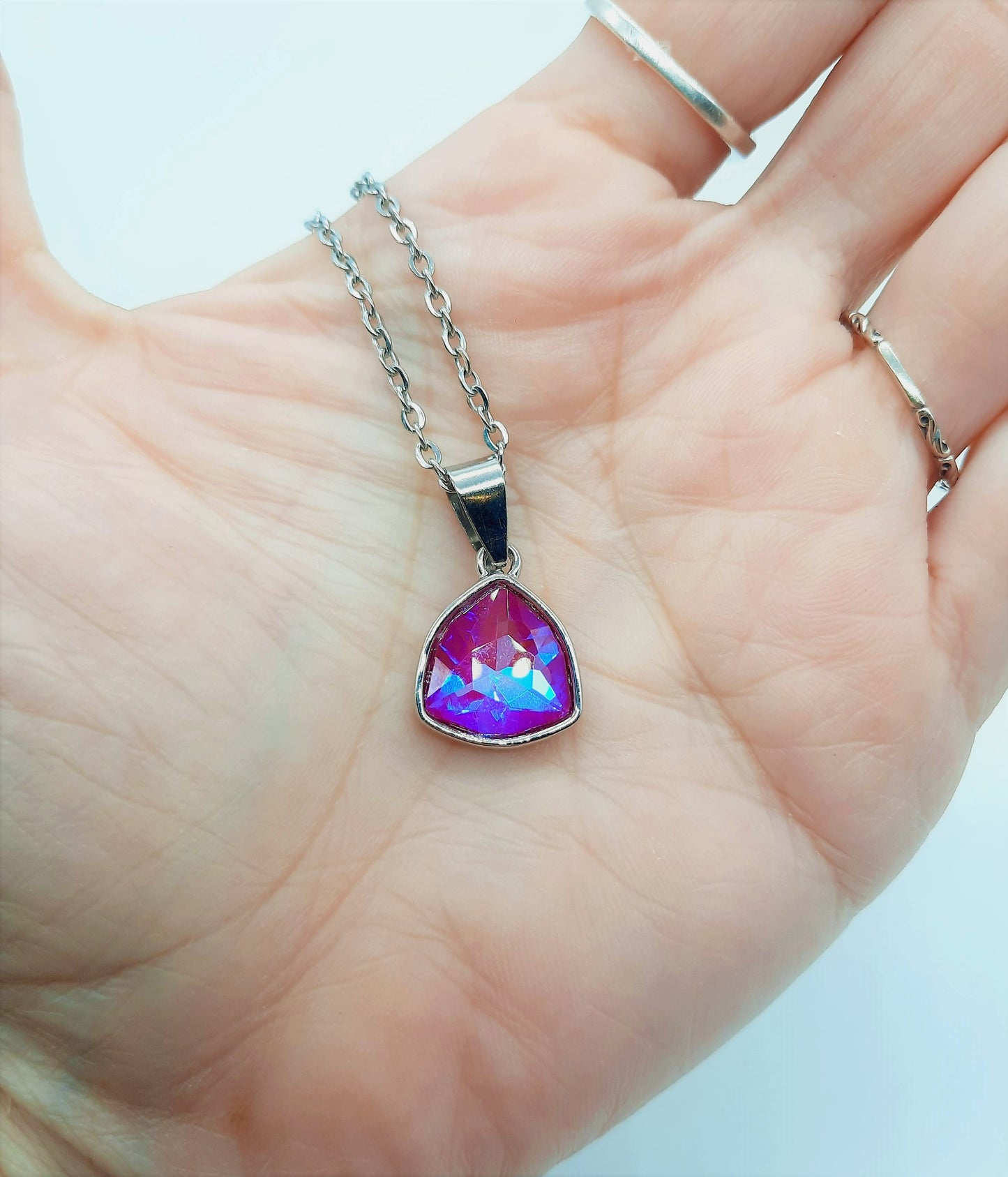 Rainbow Aurora Borealis Triangle  Necklace