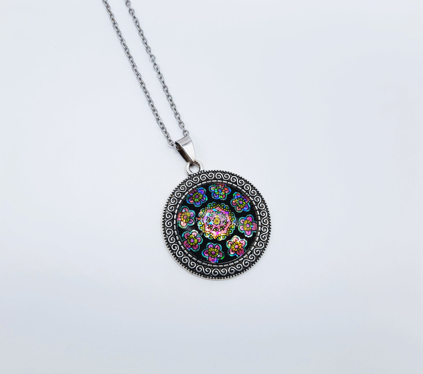 Set of Six (6) Glitter Mandala Tibetan Style Necklace Sampler Set