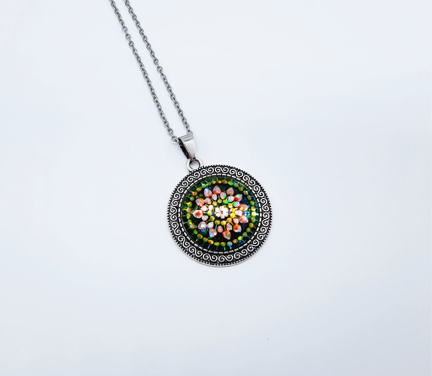 Set of Six (6) Glitter Mandala Tibetan Style Necklace Sampler Set