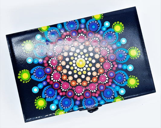 Handpainted Rainbow Dot Mandala Keepsake / Jewelry / Trinket Box