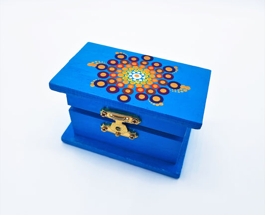 Mini Handpainted Rainbow Dot Mandala Keepsake / Jewelry / Trinket Box