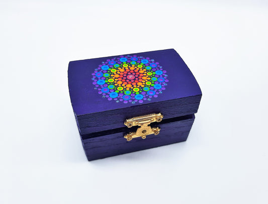 Mini Handpainted Rainbow Dot Mandala Keepsake / Jewelry / Trinket Box