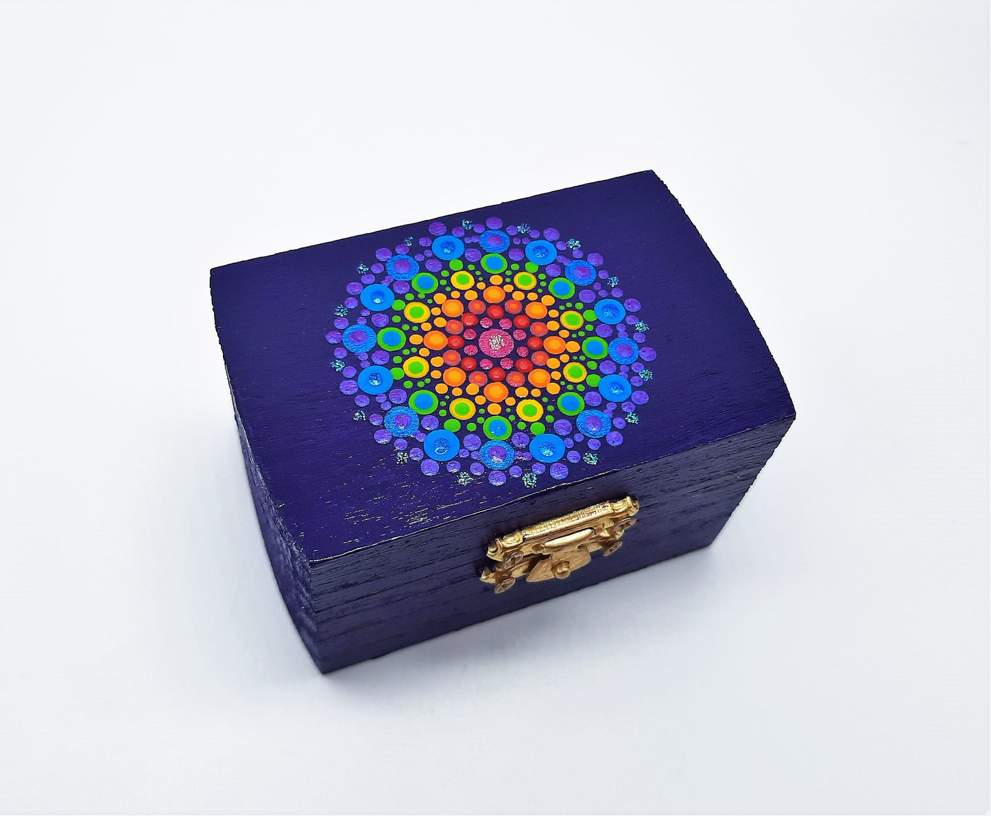 Mini Handpainted Rainbow Dot Mandala Keepsake / Jewelry / Trinket Box