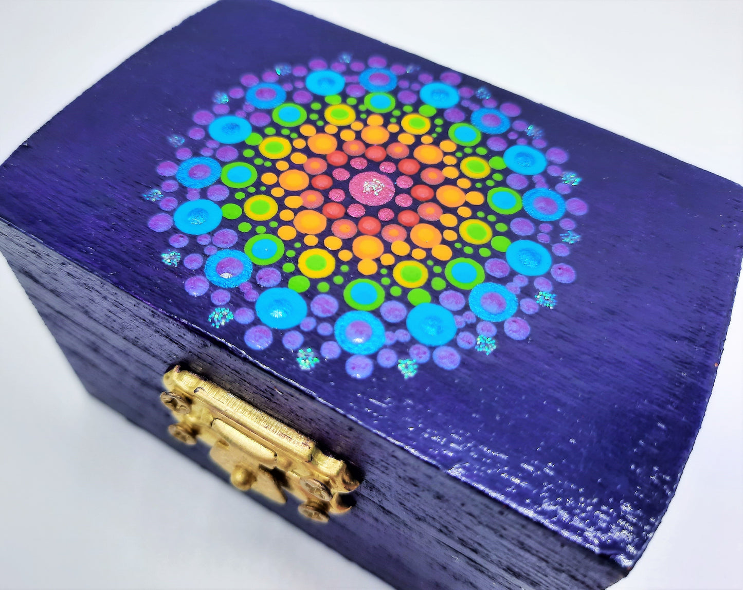 Mini Handpainted Rainbow Dot Mandala Keepsake / Jewelry / Trinket Box