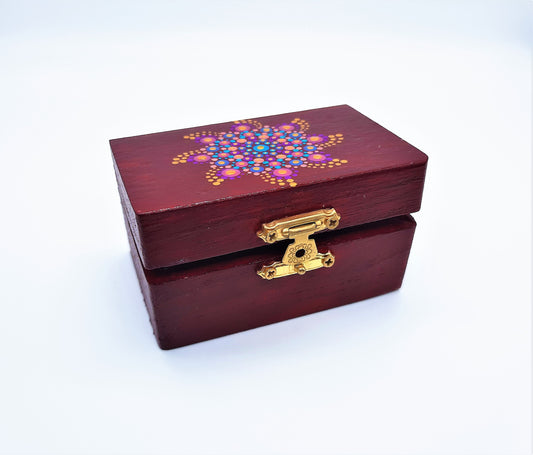 Mini Handpainted Rainbow Dot Mandala Keepsake / Jewelry / Trinket Box