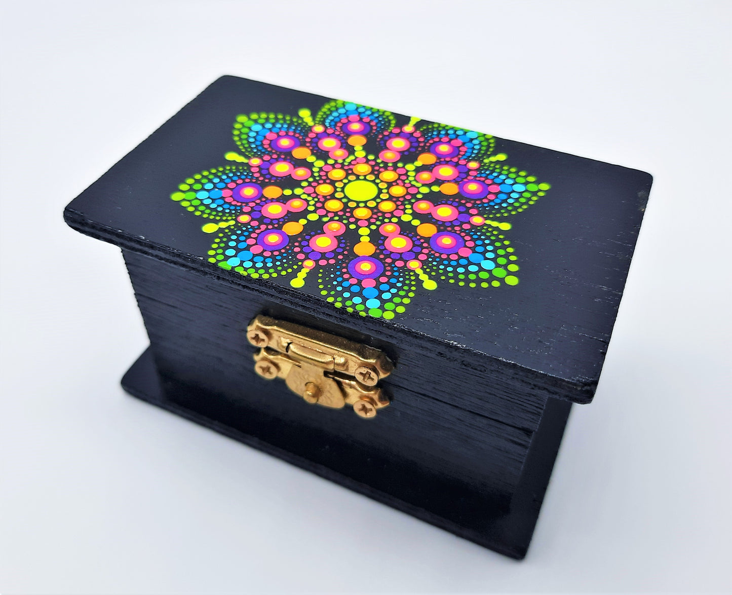 Mini Handpainted Rainbow Dot Mandala Keepsake / Jewelry / Trinket Box