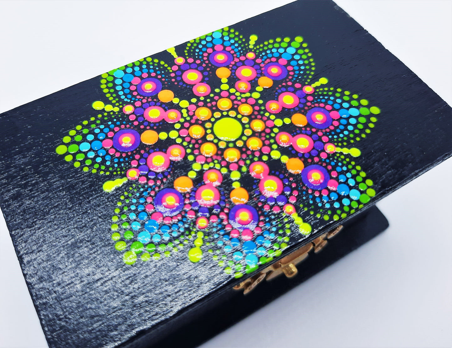 Mini Handpainted Rainbow Dot Mandala Keepsake / Jewelry / Trinket Box