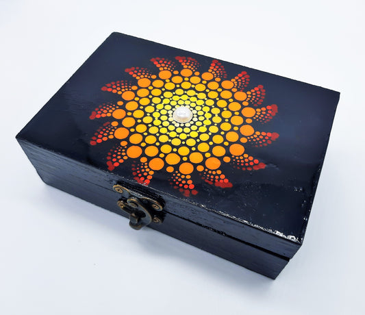 Handpainted Rainbow Dot Mandala Keepsake / Jewelry / Trinket Box