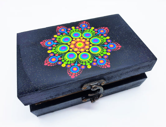 Handpainted Rainbow Dot Mandala Keepsake / Jewelry / Trinket Box