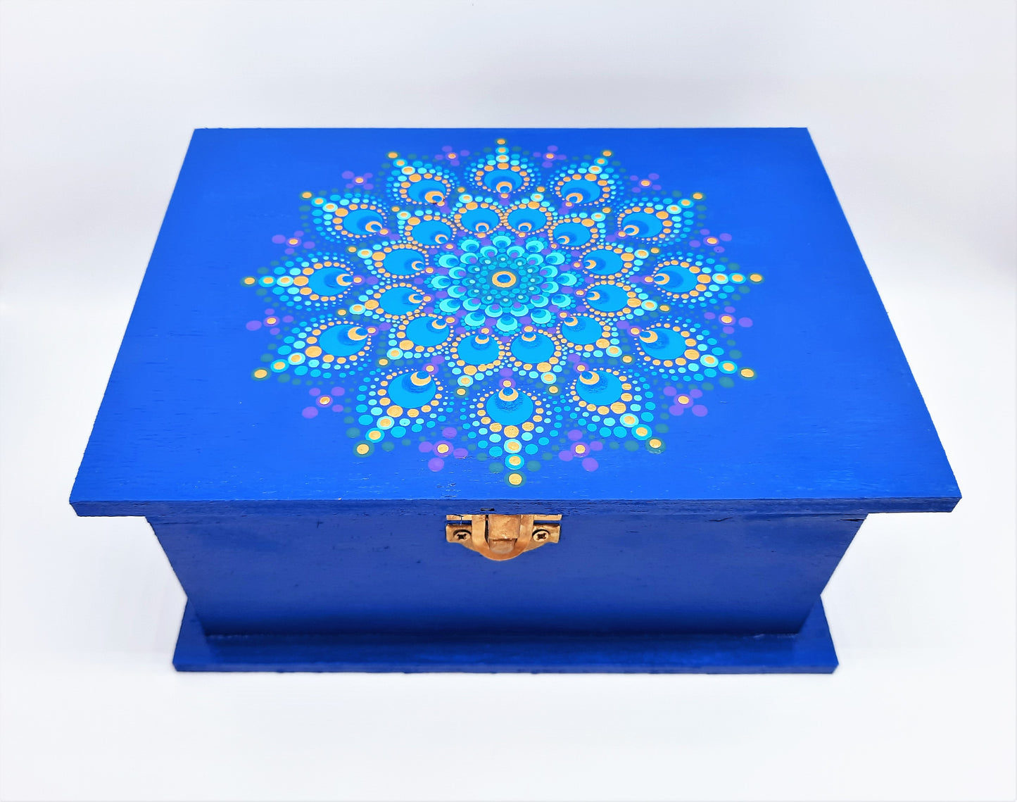 Handpainted Rainbow Dot Mandala Keepsake / Jewelry / Trinket Box