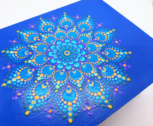 Handpainted Rainbow Dot Mandala Keepsake / Jewelry / Trinket Box