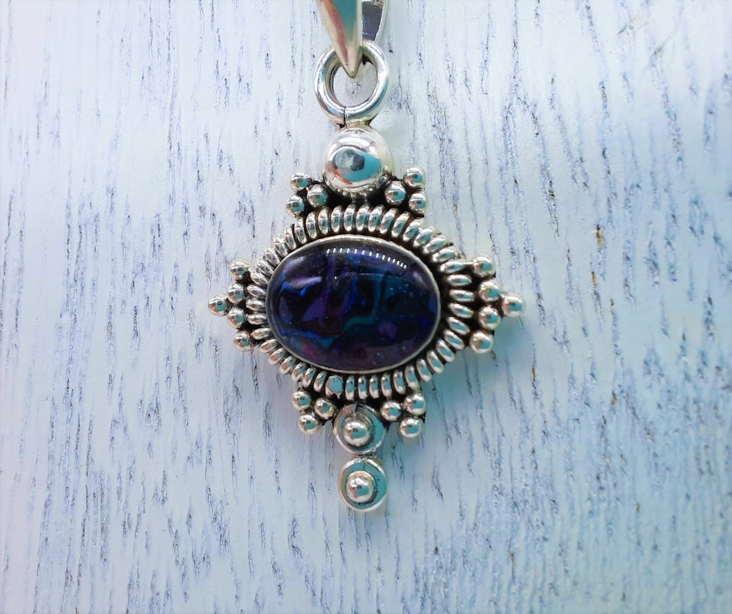 Genuine Purple Abalone Shell 925 Sterling Silver Pendant Necklace