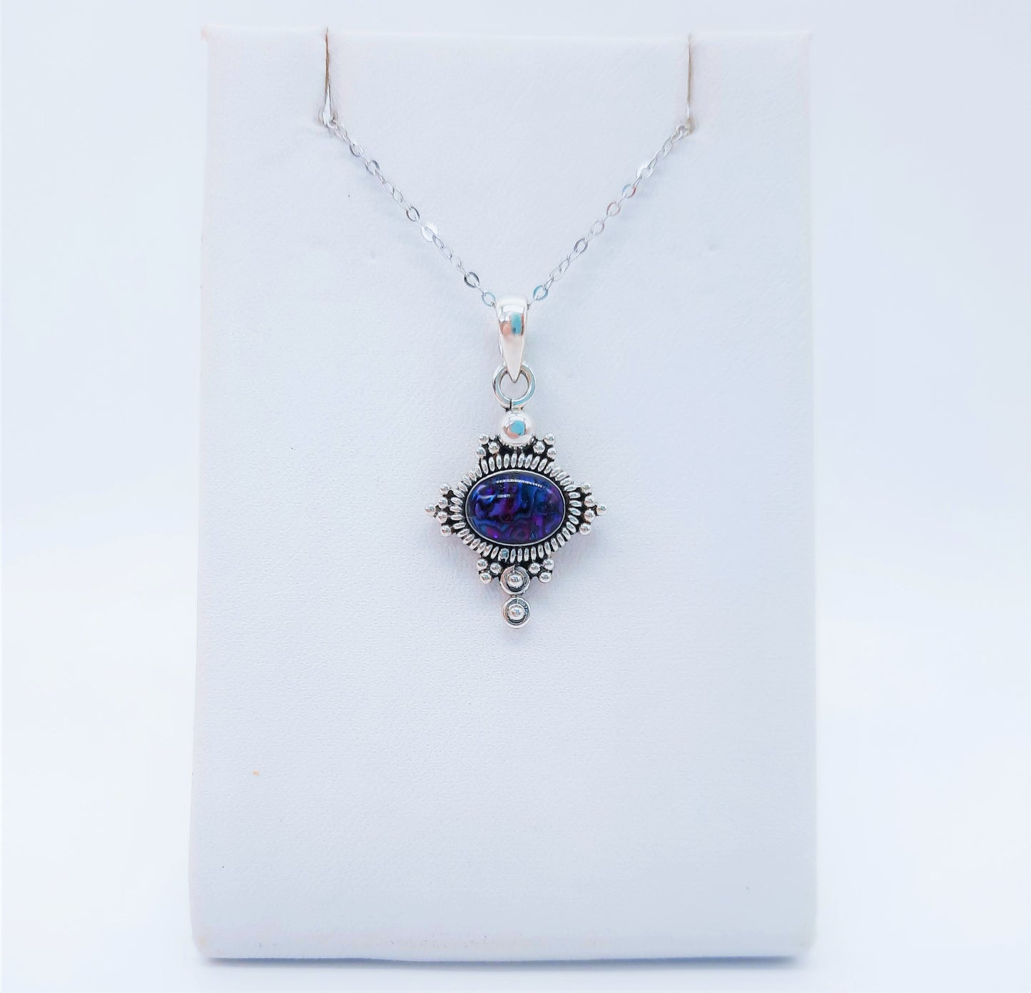 Genuine Purple Abalone Shell 925 Sterling Silver Pendant Necklace