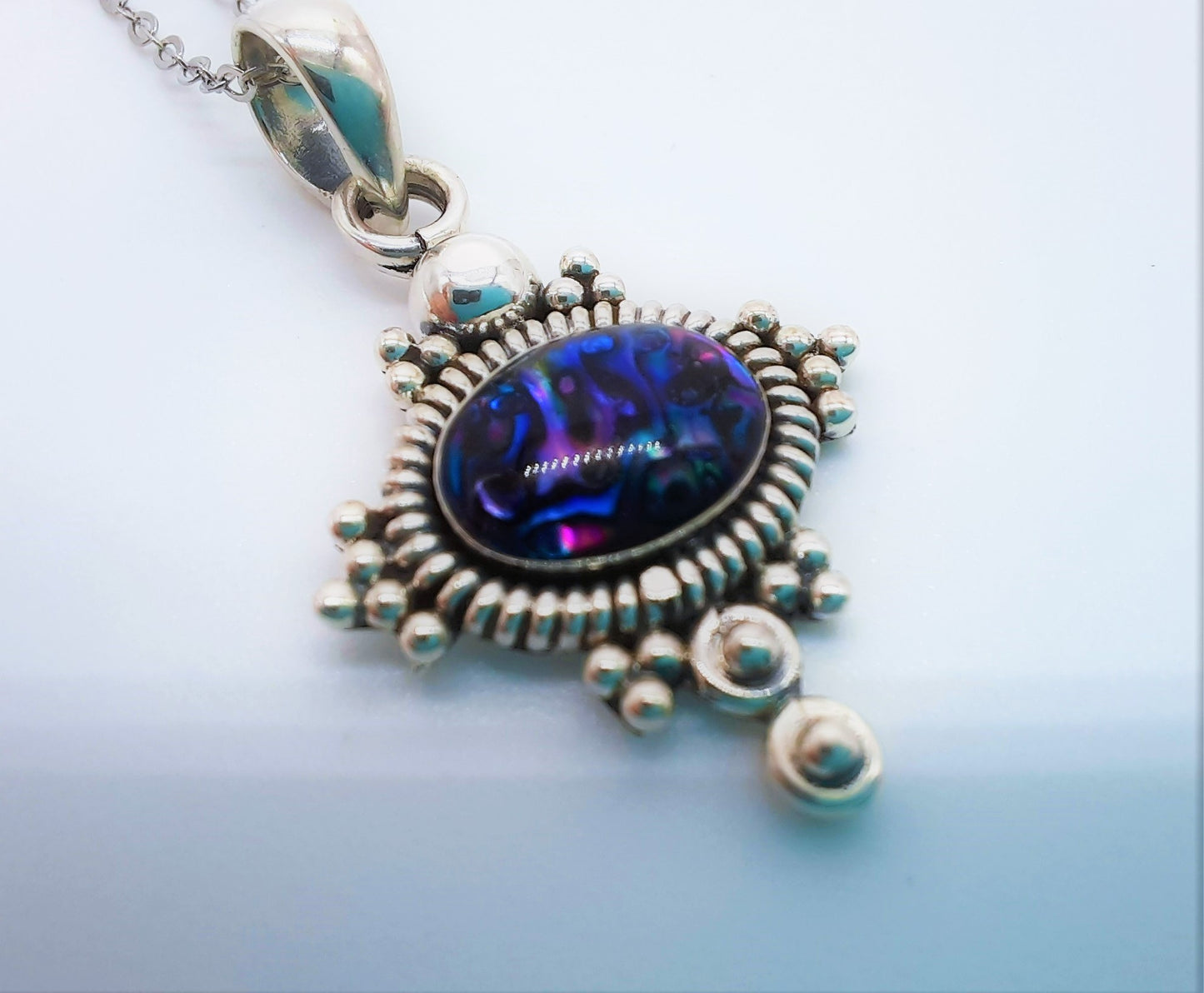 Genuine Purple Abalone Shell 925 Sterling Silver Pendant Necklace