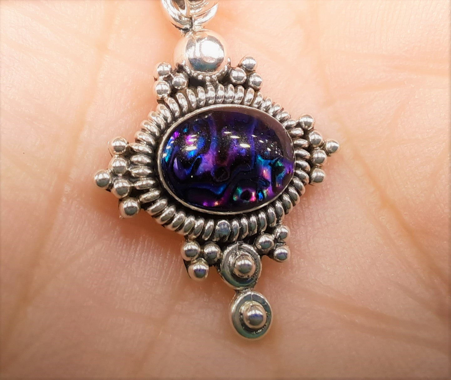 Genuine Purple Abalone Shell 925 Sterling Silver Pendant Necklace