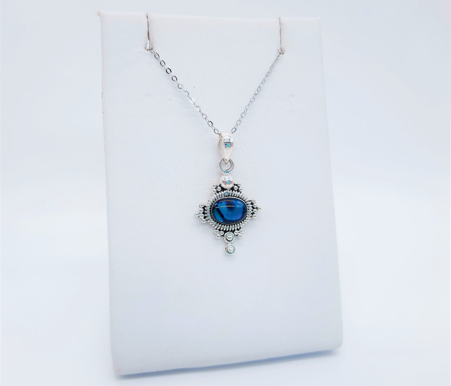 Genuine Blue Abalone Shell 925 Sterling Silver Pendant Necklace