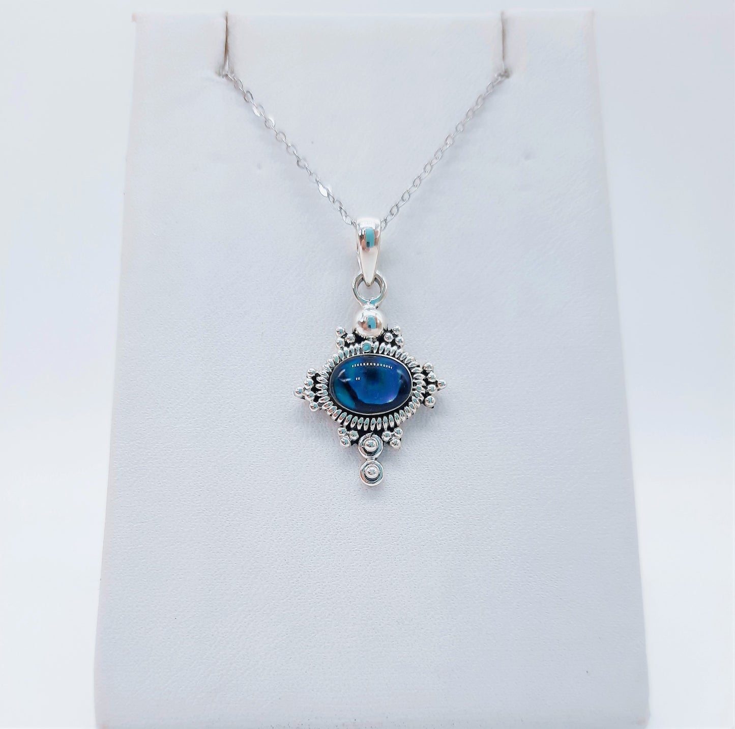 Genuine Blue Abalone Shell 925 Sterling Silver Pendant Necklace