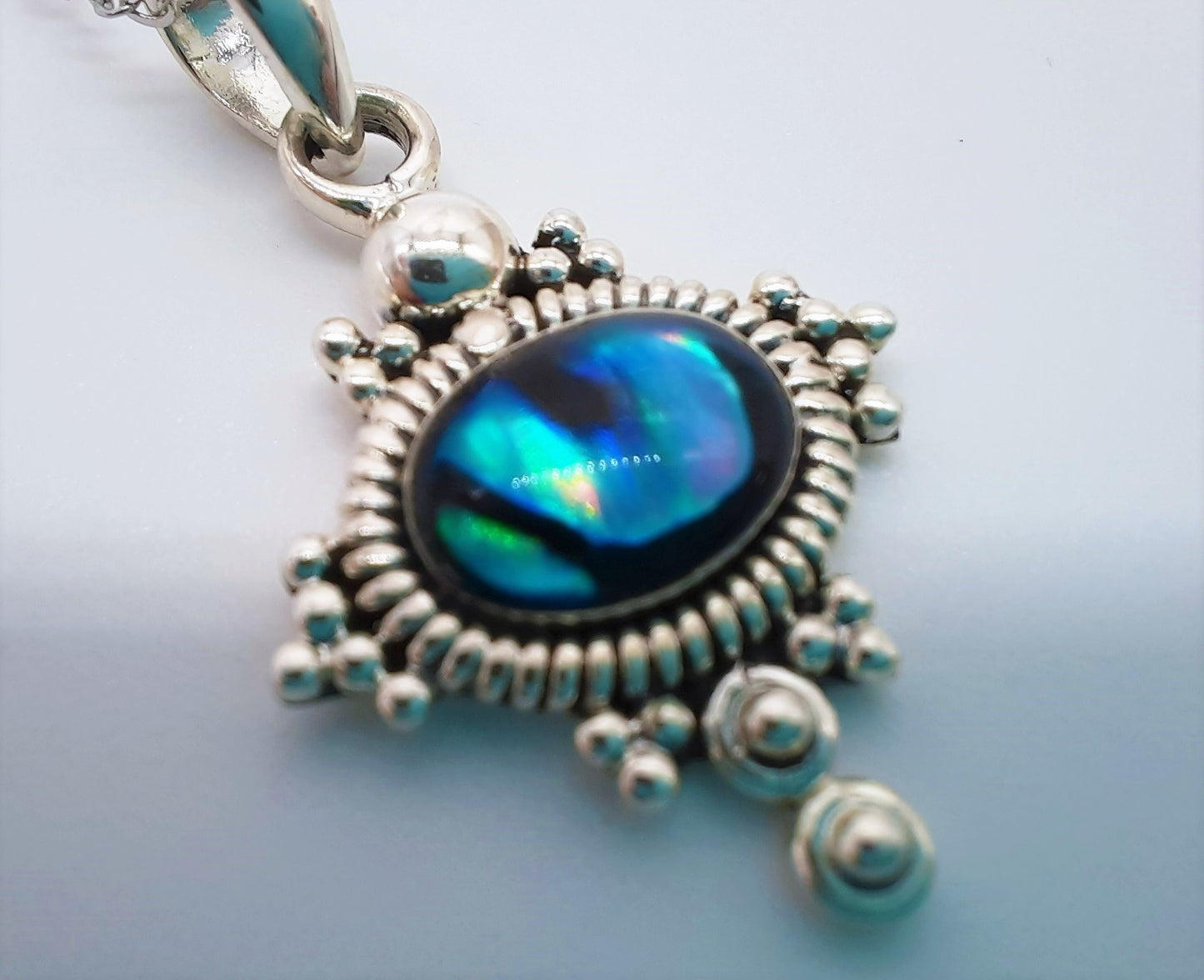 Genuine Blue Abalone Shell 925 Sterling Silver Pendant Necklace