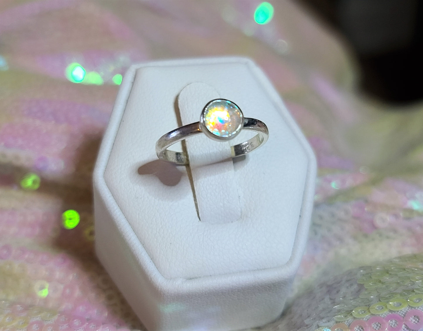 925 Sterling Silver Ring, Made with Aurora Borealis Rhinestone