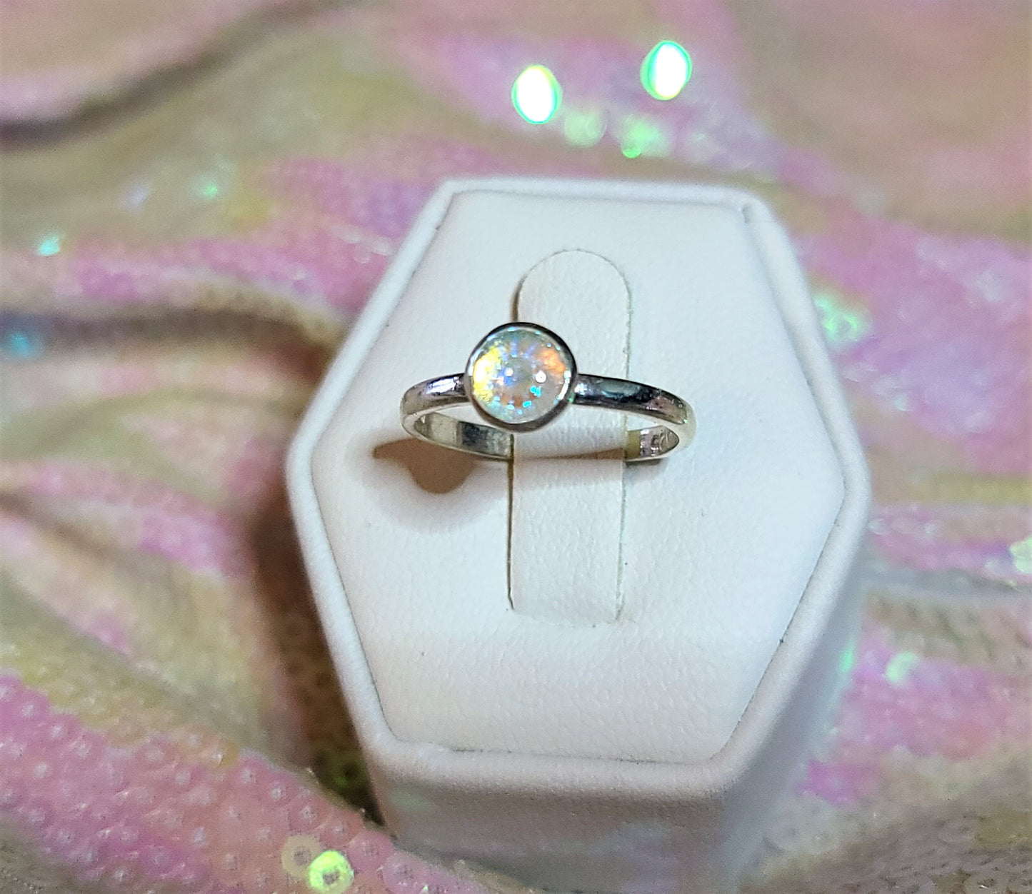 925 Sterling Silver Ring, Made with Aurora Borealis Rhinestone