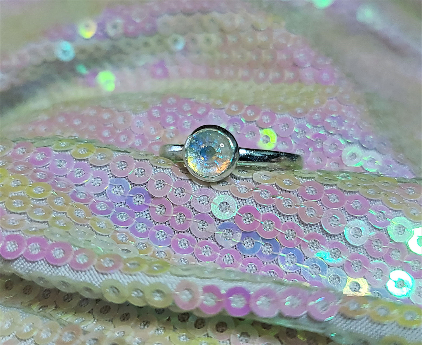 925 Sterling Silver Ring, Made with Aurora Borealis Rhinestone