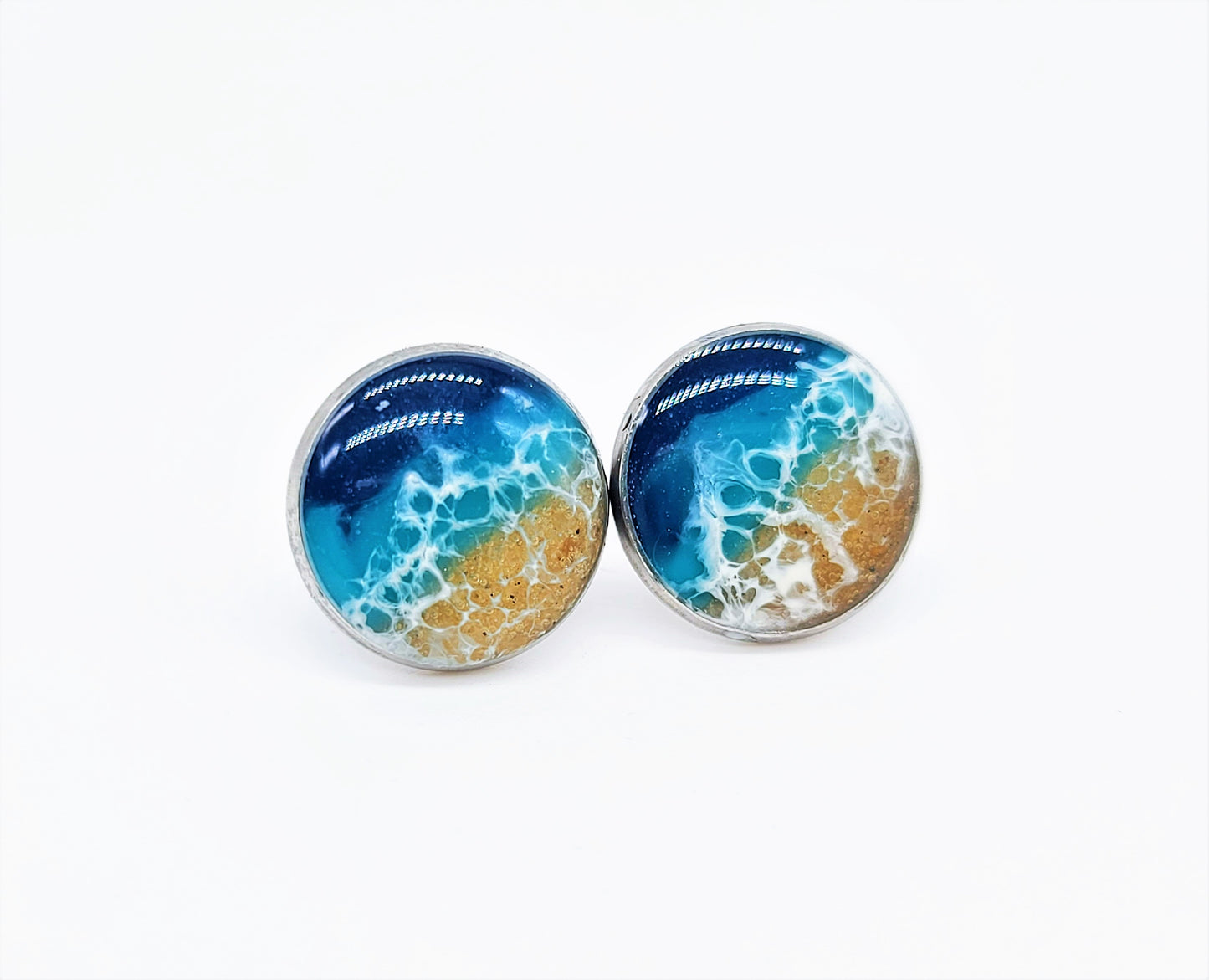 Small Circle Resin Seascape Post Earrings