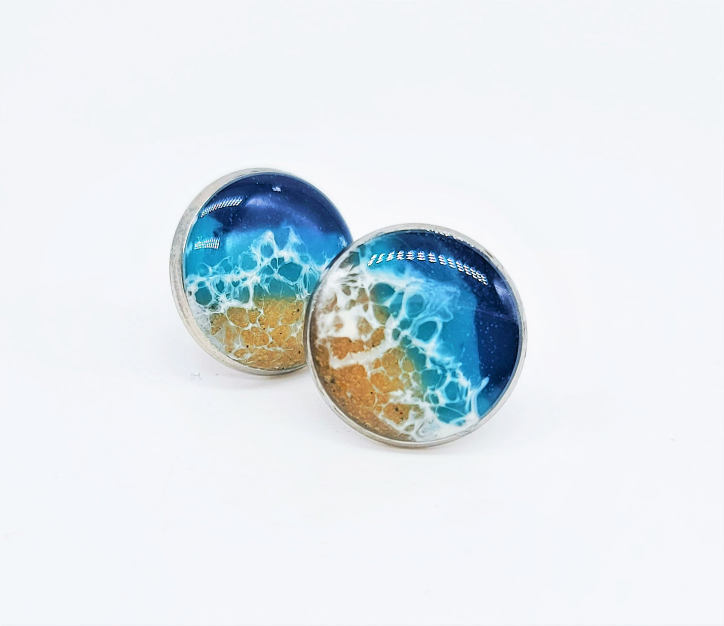 Small Circle Resin Seascape Post Earrings