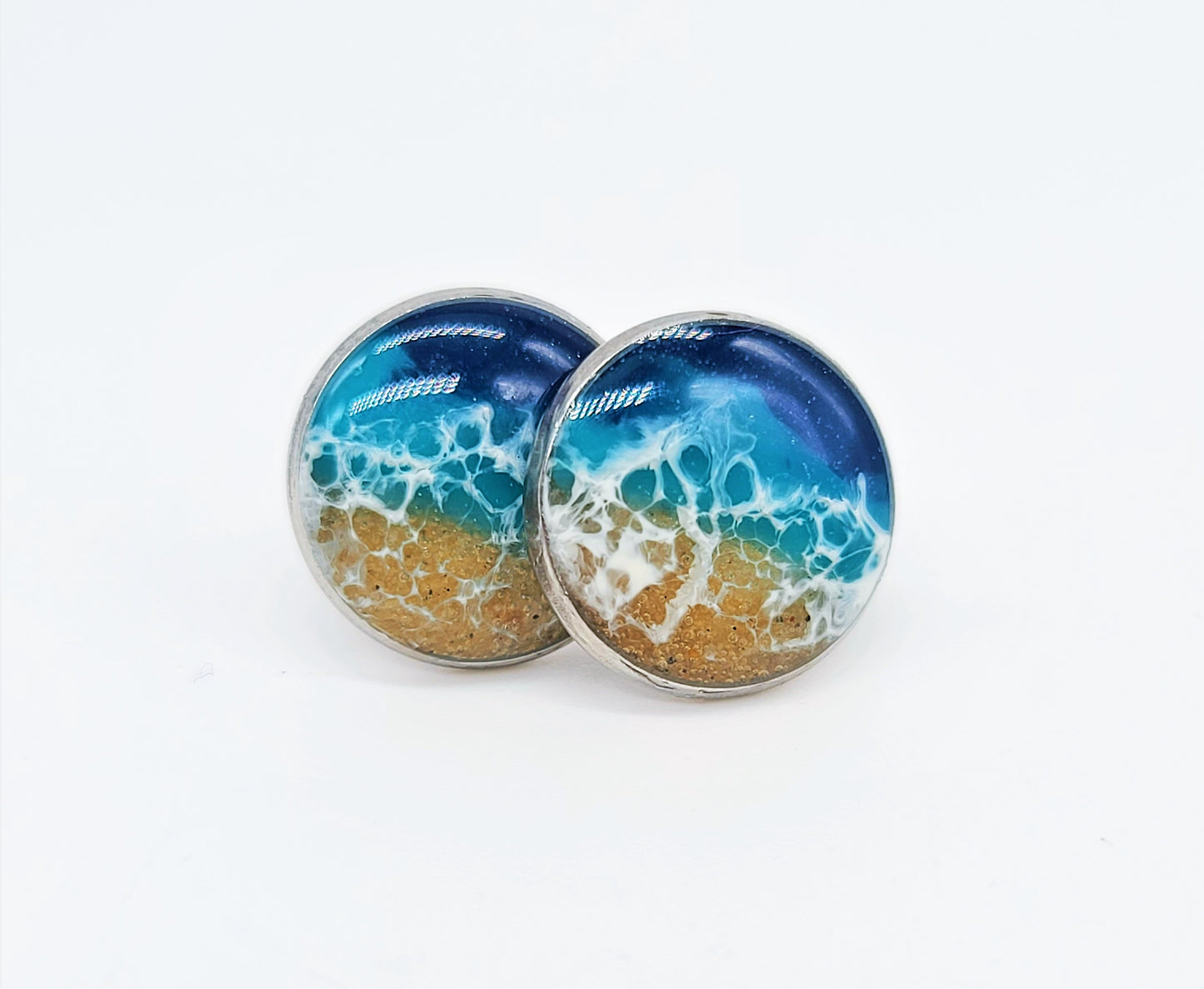 Small Circle Resin Seascape Post Earrings