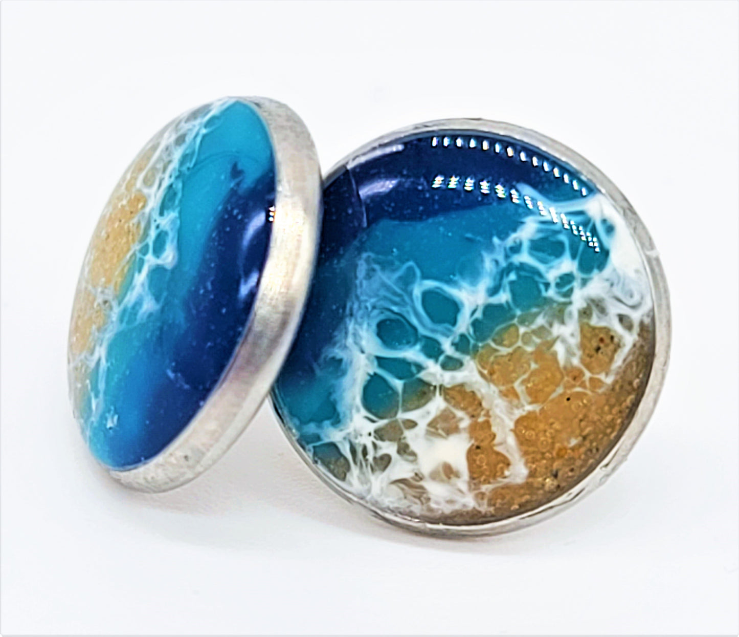 Small Circle Resin Seascape Post Earrings