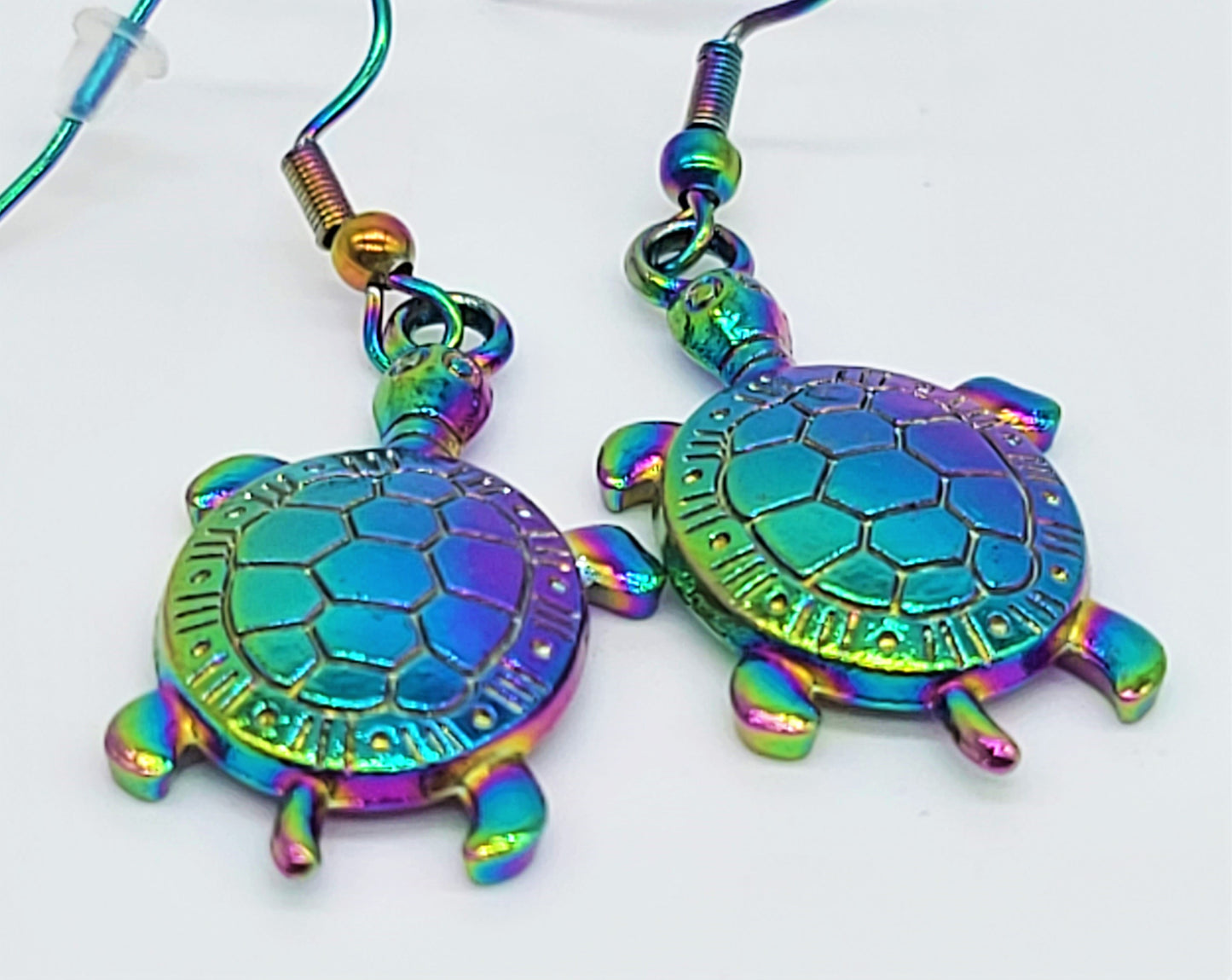 Rainbow Chromium Sea Turtle Earrings