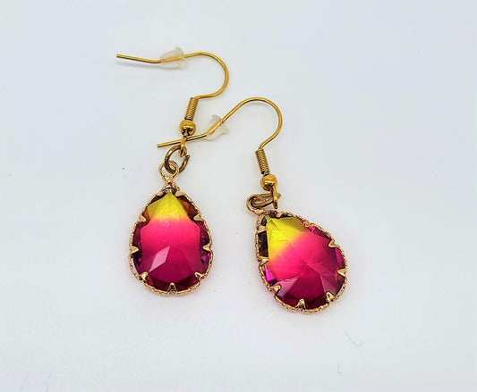 Yellow to Pink Ombre Teardrop Earrings