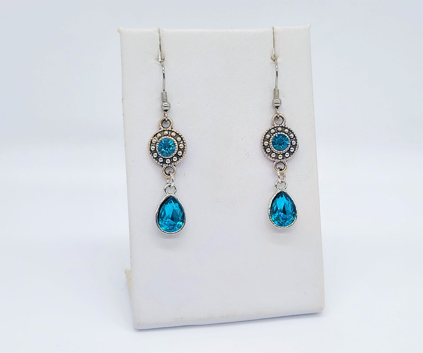 Antiqued Silver Teal Blue Teardrop Earrings