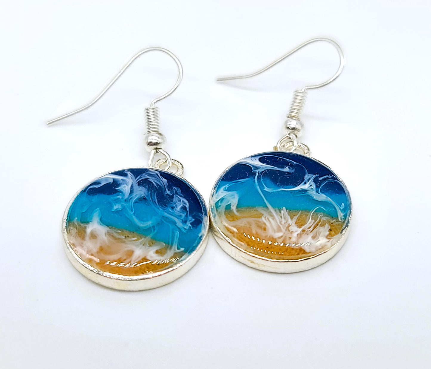 Medium Circle Resin Seascape Earrings