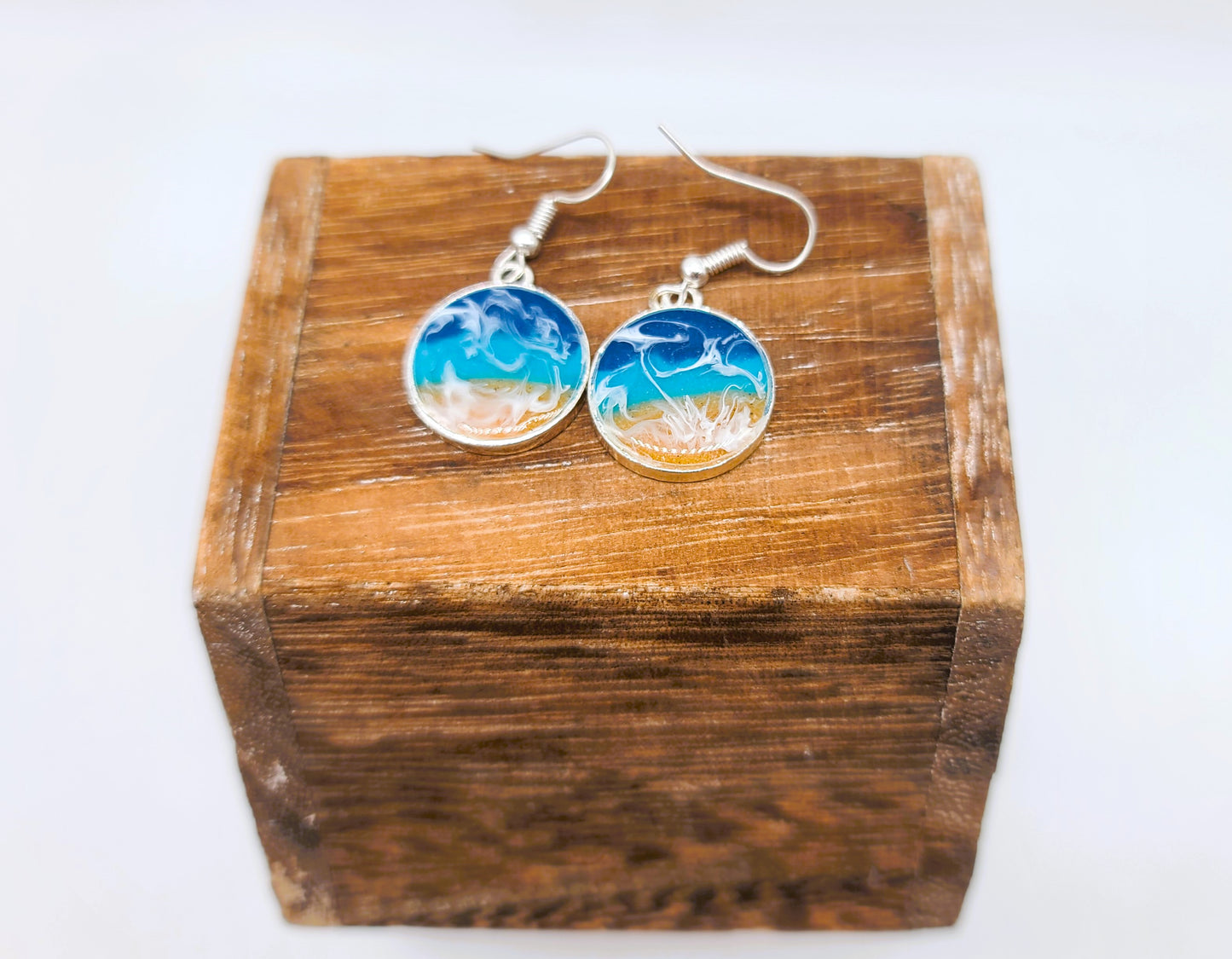 Medium Circle Resin Seascape Earrings