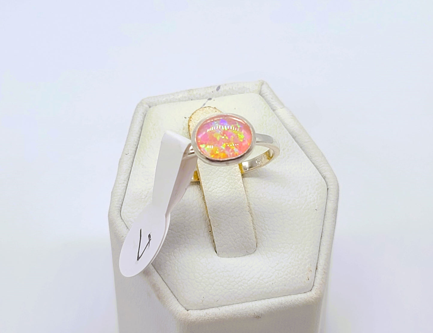 925 Sterling Silver Ring, Oval Pink Fire Opal