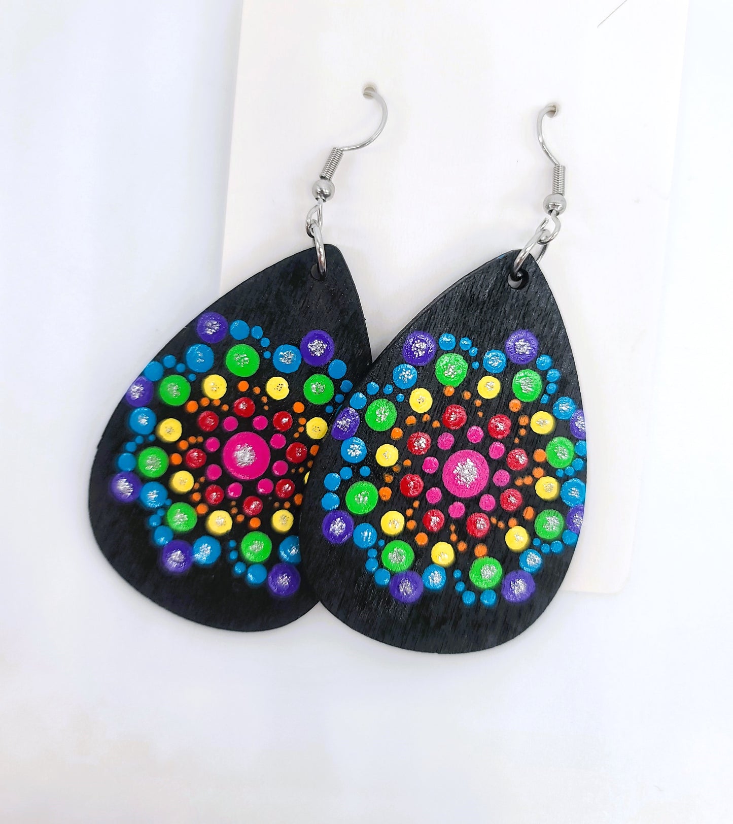 Hand-painted Dot Mandala Earrings