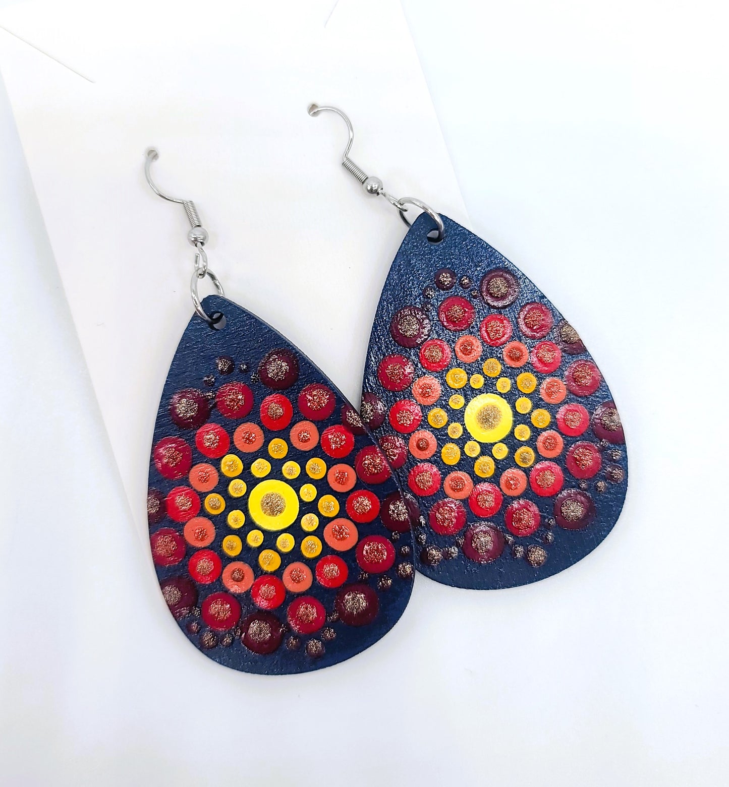 Hand-painted Dot Mandala Earrings