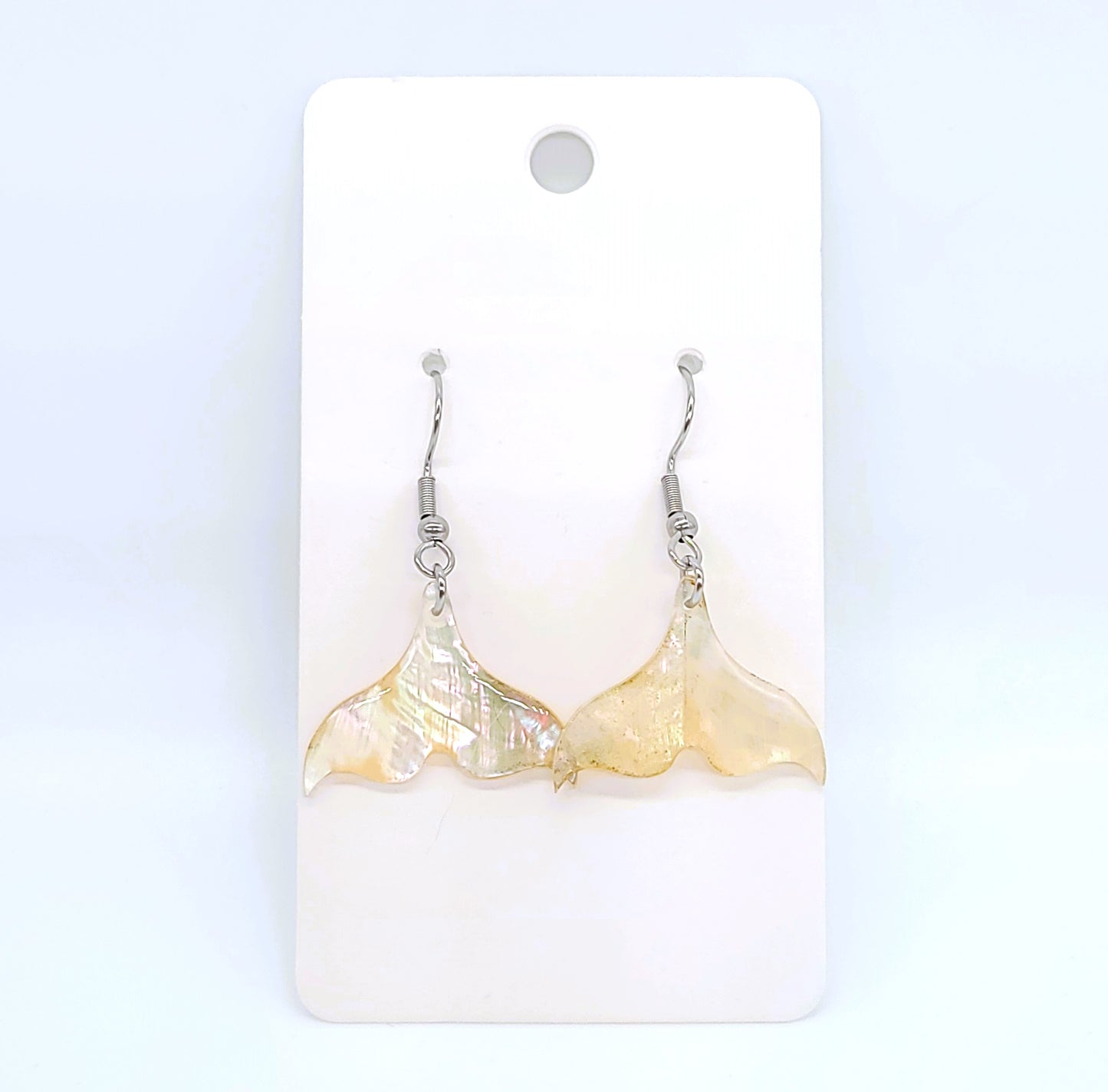 White Pearlescent Abalone Mermaid Tail Earrings