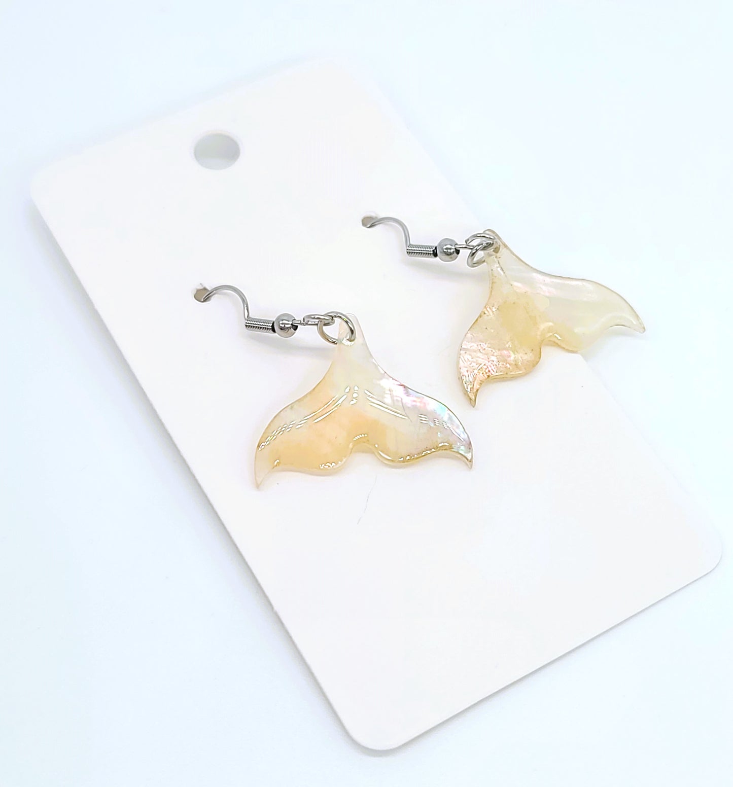 White Pearlescent Abalone Mermaid Tail Earrings