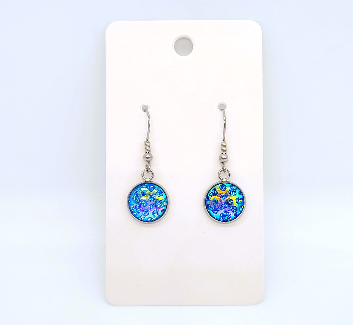 Blue Iridescent Resin Earrings