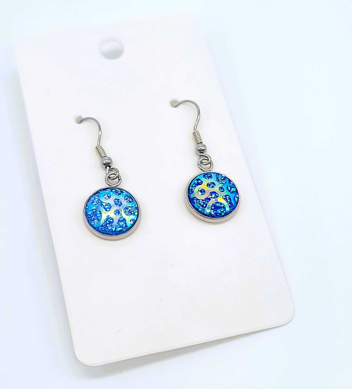 Blue Iridescent Resin Earrings